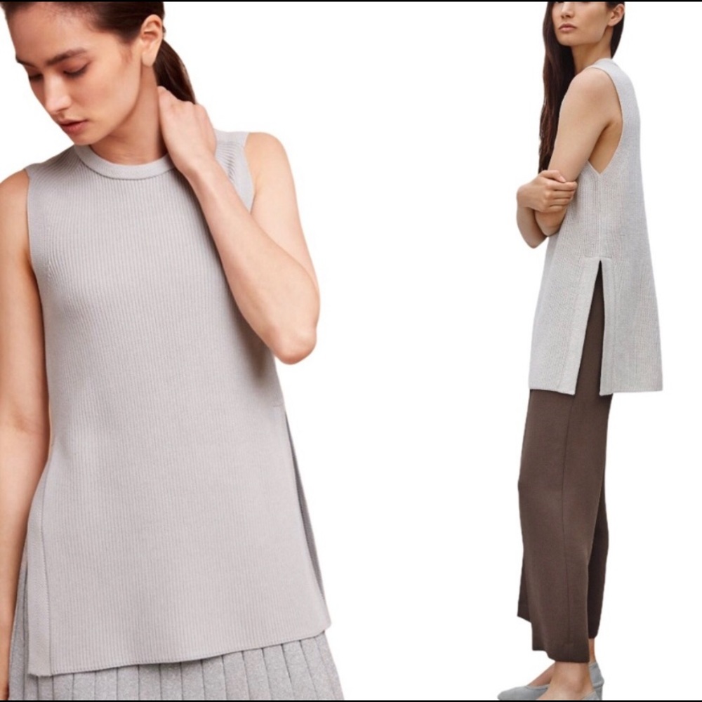 ARITZIA Wilfred Palmier Tunic Knit Sweater Vest Beige Italian Yarn Side Slit S